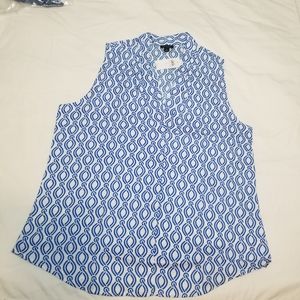 NWT Ann Taylor V Neck Blue and White Top